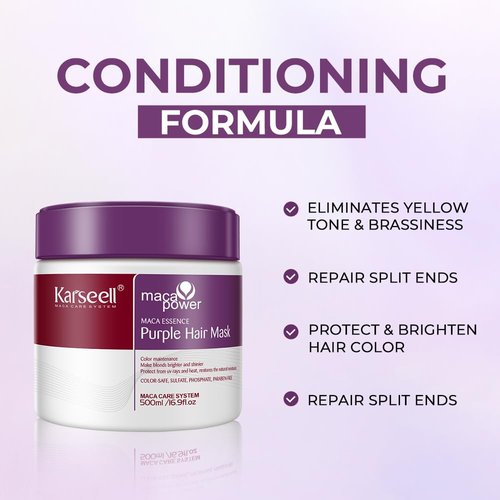 Karseell Purple Hair Mask - 16.90 oz | Moisturizing & Smoothing for Blonde, Gray, and Highlighted Hair