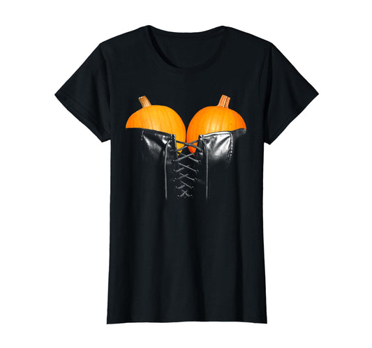 Sexy Halloween Costume Pumpkin Boobs Leather Bustier T-Shirt