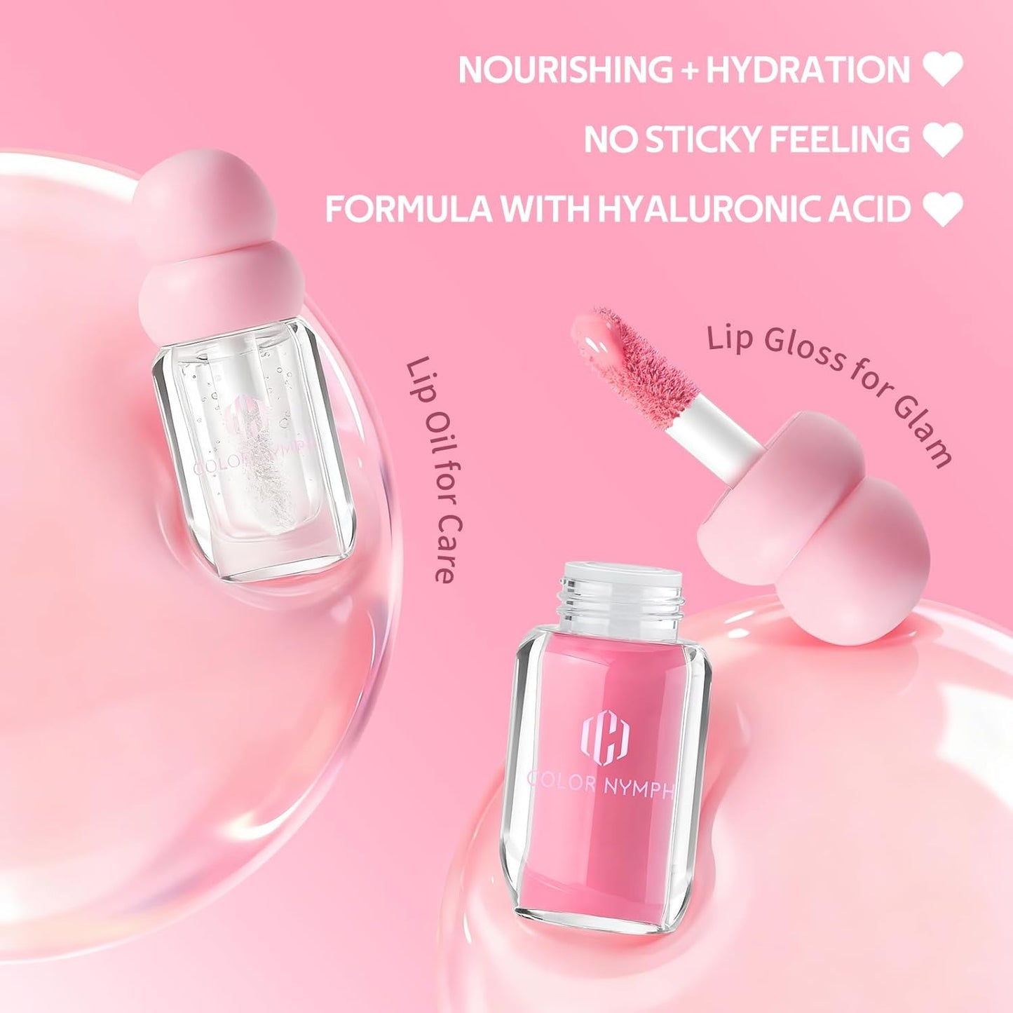 Skiennix Color Nymph Lip Oil & Gloss Set - Hydrating, Non-Sticky Lip Makeup with Jojoba Oil & Hyaluronic Acid | #04 Ballet Pink