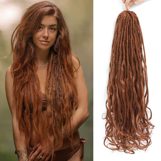 Aguacor Loose Wave Dreadlocks Synthetic French Curly Double Ended Dreadlock Extensions 24inches 10 Strands Thin Soft Black to Dark Brown Spanish Curly DE Dread Extensions for Women (10 Strands, 1B/30)