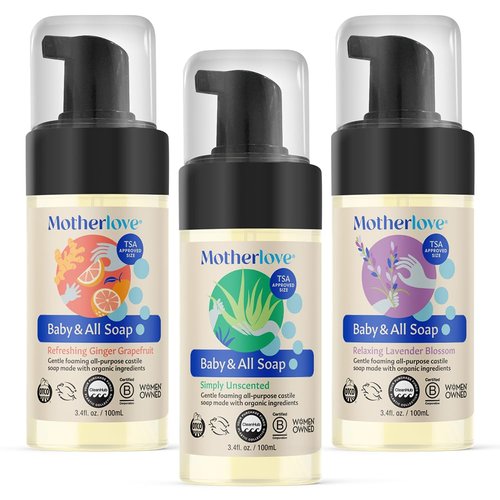 Motherlove Baby & All Soap - Gentle Foaming Castile Soap | Organic Ingredients, Travel Size (3.4oz)