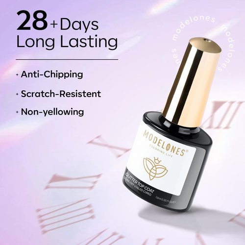 modelones Glitter Gel Nail Polish Top Coat, Rainbow Confetti Gel Top Coat with Scattered Sparkle Shimmer Sequins, Soak Off Long Lasting High Glossy Finish Home Salon DIY Manicure Nail Art