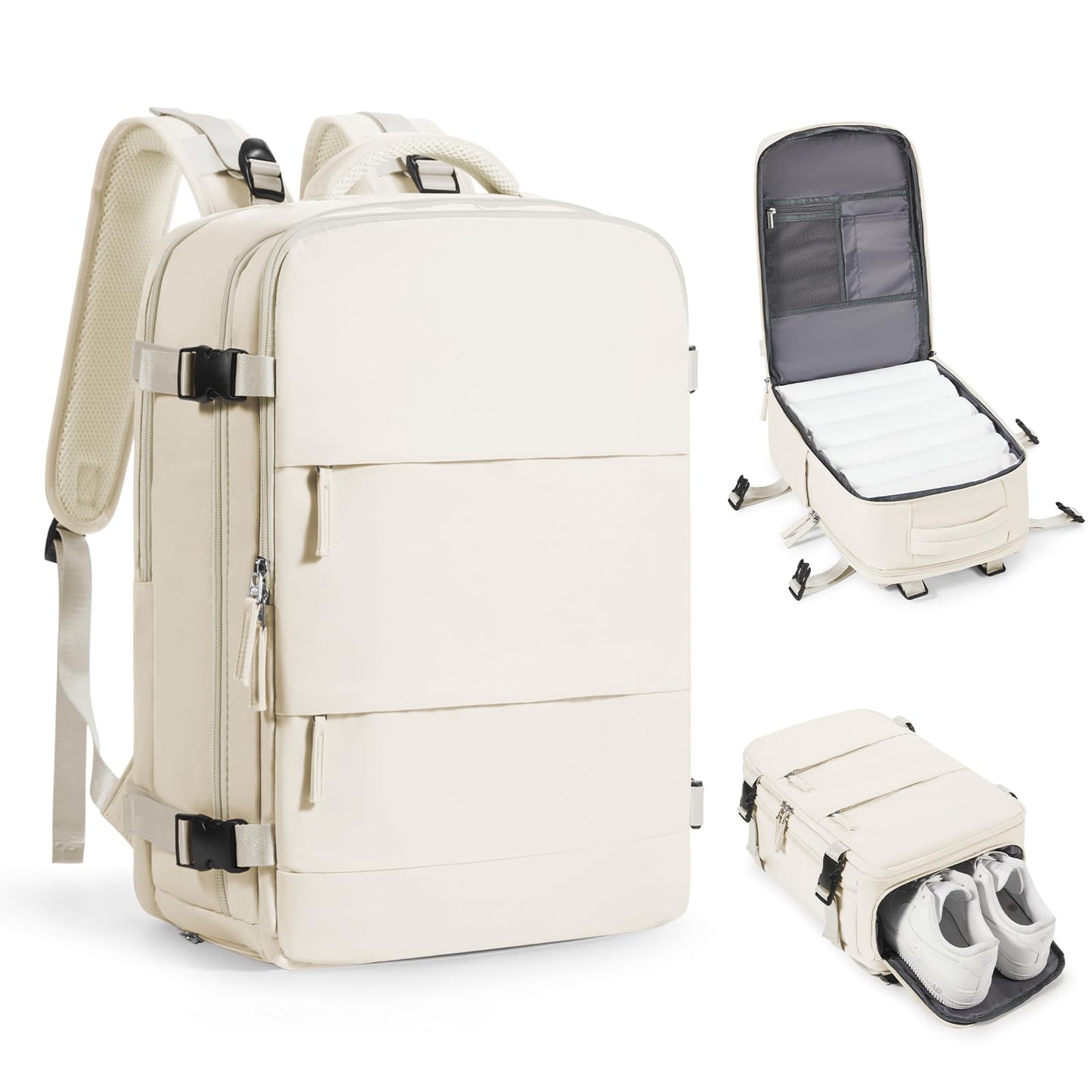 coofay Travel Backpack Carry on Flight Approved Mochila De Viaje Personal Item Backpack for Airlines Frontier Airlines Personal Item Bag Large Backpack for Travel Backpacks for Men Women Beige