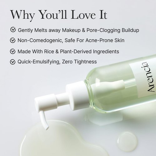 ARENCIA Pore Melt Mochi Makeup-Removing Cleansing Oil, Non-Comedogenic, Rice Amino Acids HD, Vitamin E, Cica, & Ceramide, 6.76 fl oz
