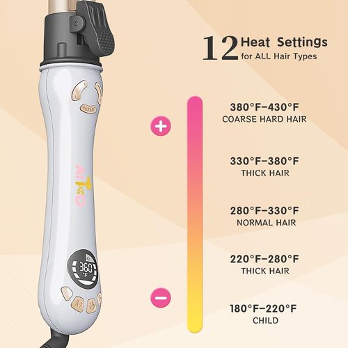 AIKO PRO 1.25 Inch Automatic Curling Iron - Self-Spinning Ceramic Curler with 12 Temps & Dual Voltage