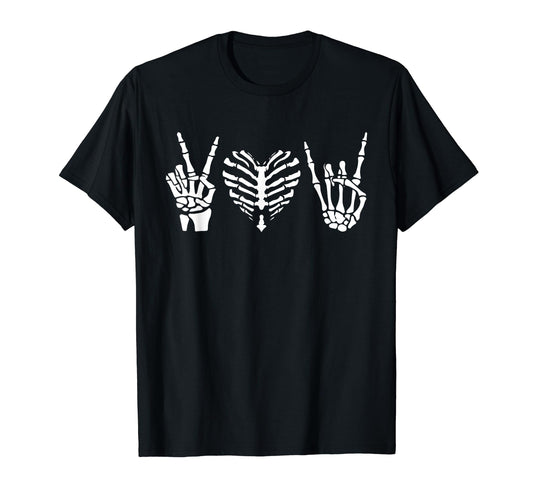 Skeleton Rock hand Lazy Halloween Costume Rib Cage Heart T-Shirt