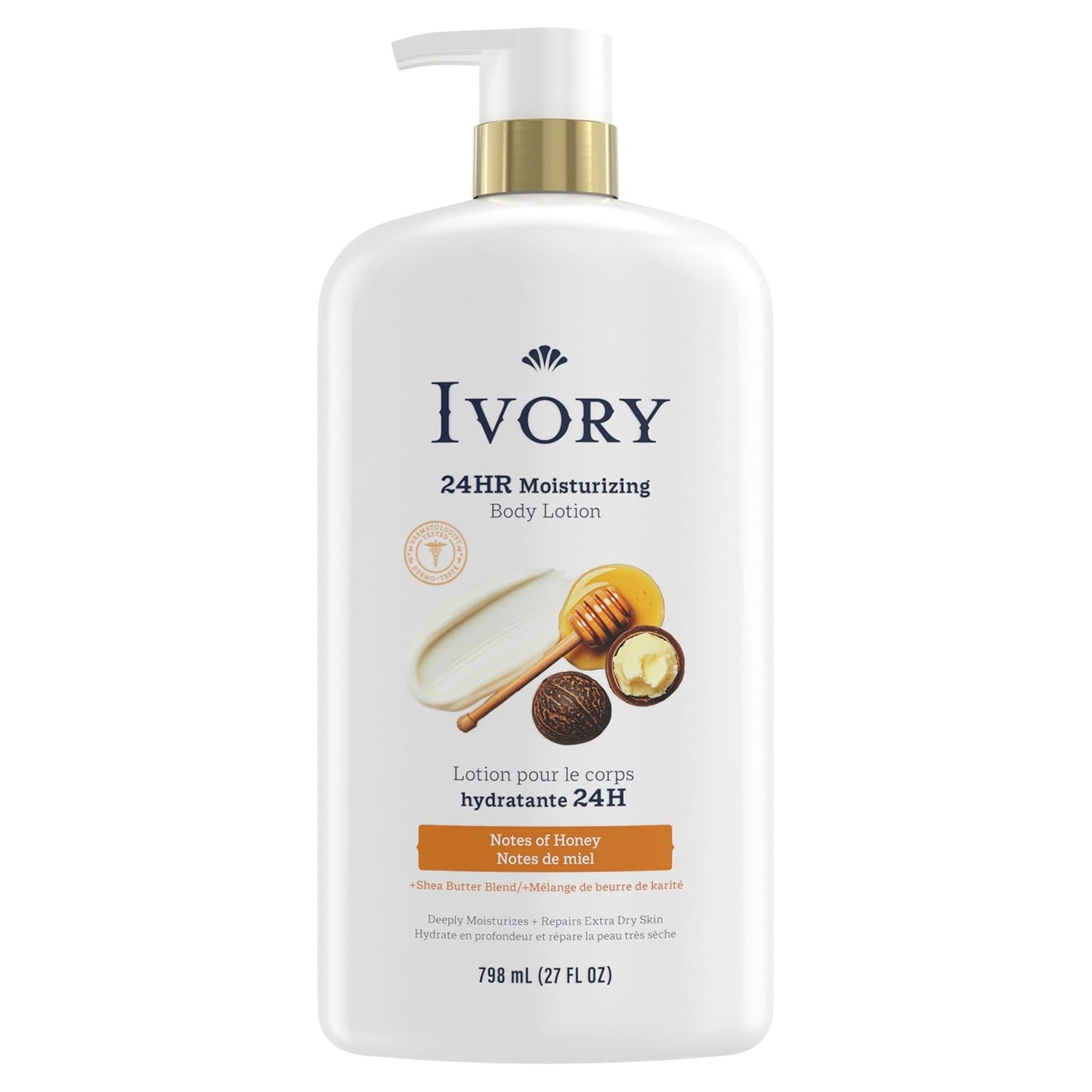 **Ivory Hand & Body Lotion - 24hr Moisturizing Formula for Extra Dry Skin | Lightweight, Honey Scent, 27 fl oz**