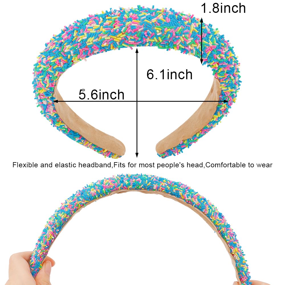 AHONEY 2 Pack Candy headband Thick Padded Headband for Women Girls, Cute Headbands Sprinkles Wide Head Band Non Slip Glitter Birthday Hair Accessories for Girls (Green&Blue)