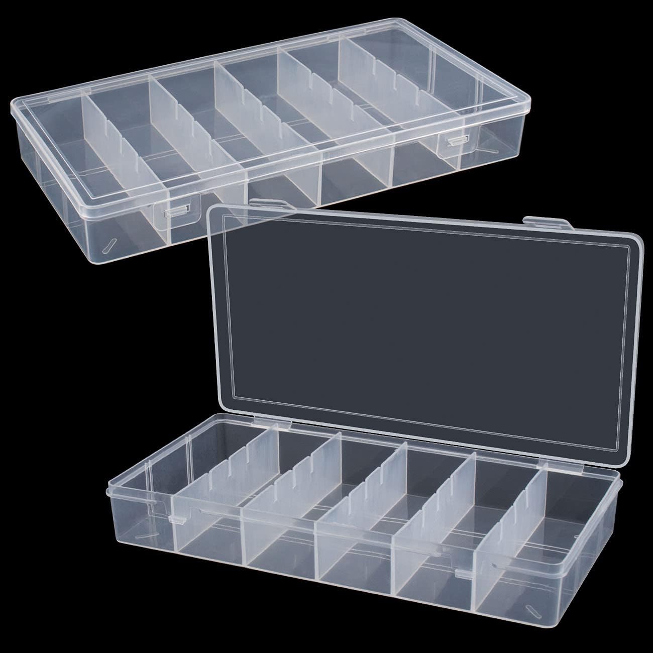 Skiennix Clear Plastic Storage Box - Versatile Organizer for Makeup, Jewelry & Tackle (2-Pack)