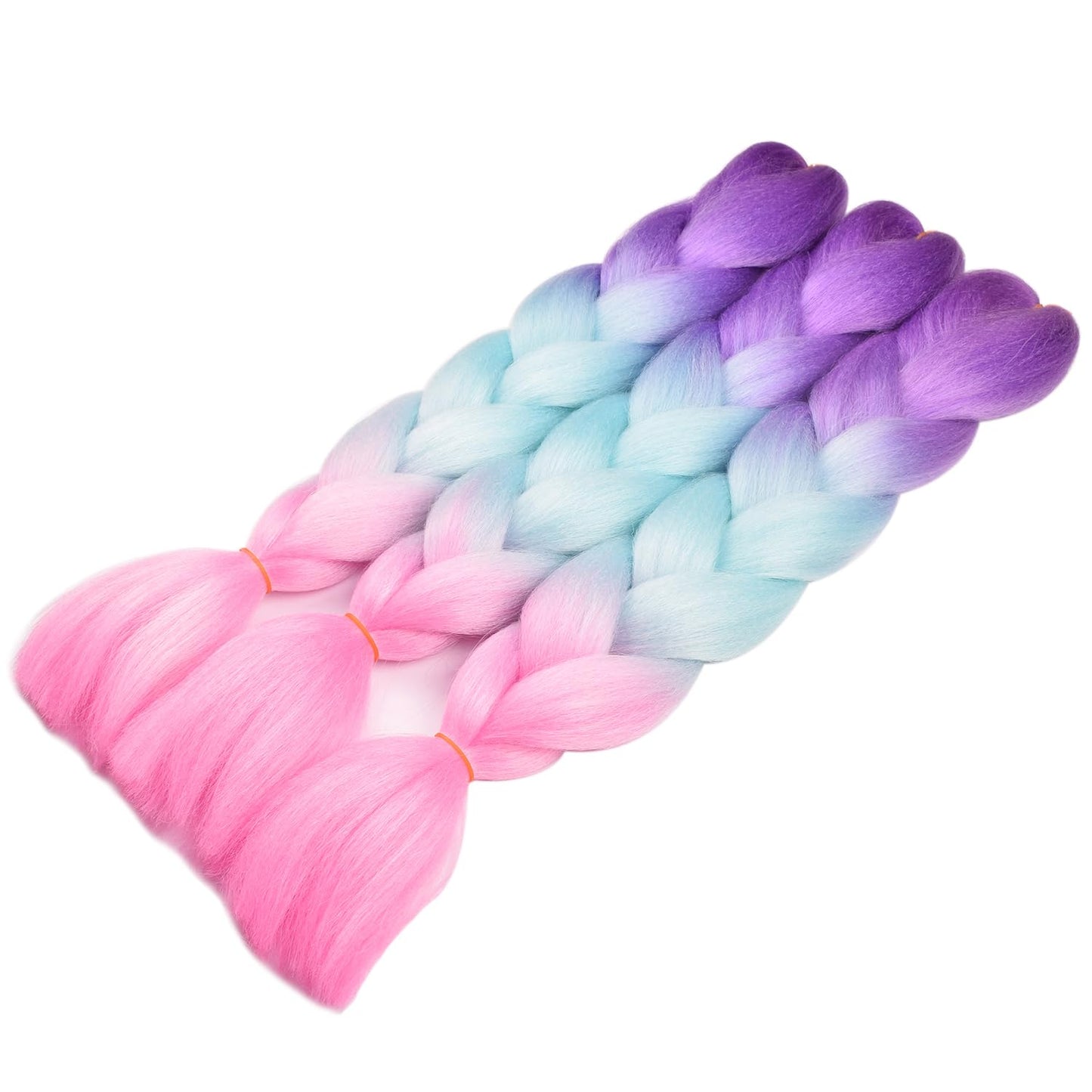 BACANA Pink Ombre Braiding Hair Kanekalon Purple Blue Pink Mermaid Color 3Packs Jumbo Braiding Hair Supplies Synthetic Hair for Braiding 3Tone Ombre Real Soft Healthy (Purple/Maldives Blue/Pink)