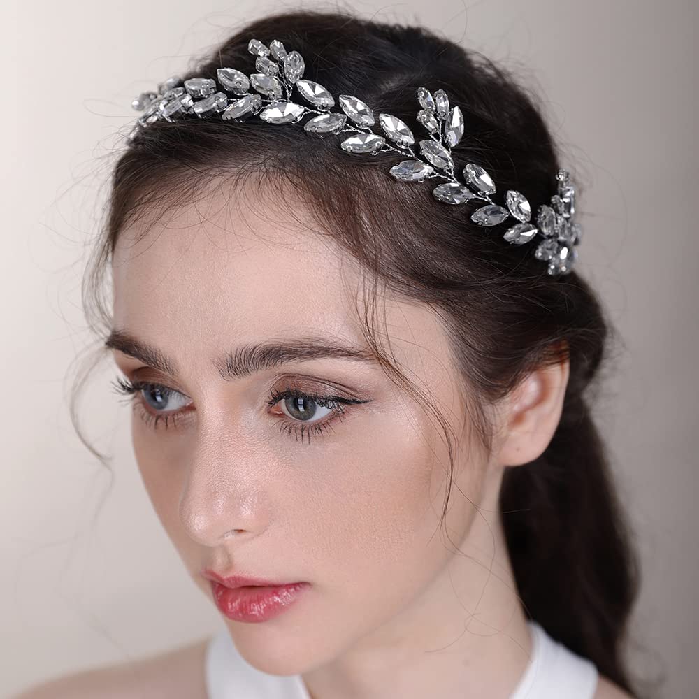 BERYUAN Headband Crystal Headband for Bride peacock blue Handmade Bridal Decorative Hair Comb Delicate Wedding Hair Accessories with Gorgeous