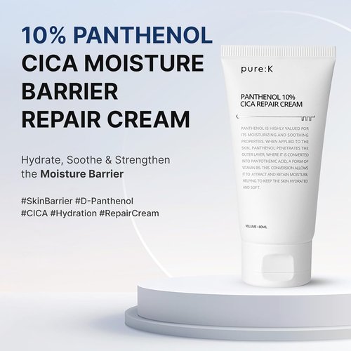 PURE K Panthenol 10% CICA Repair Cream - Soothing Moisturizer for Sensitive Skin | 2.7 Fl Oz (80ml)