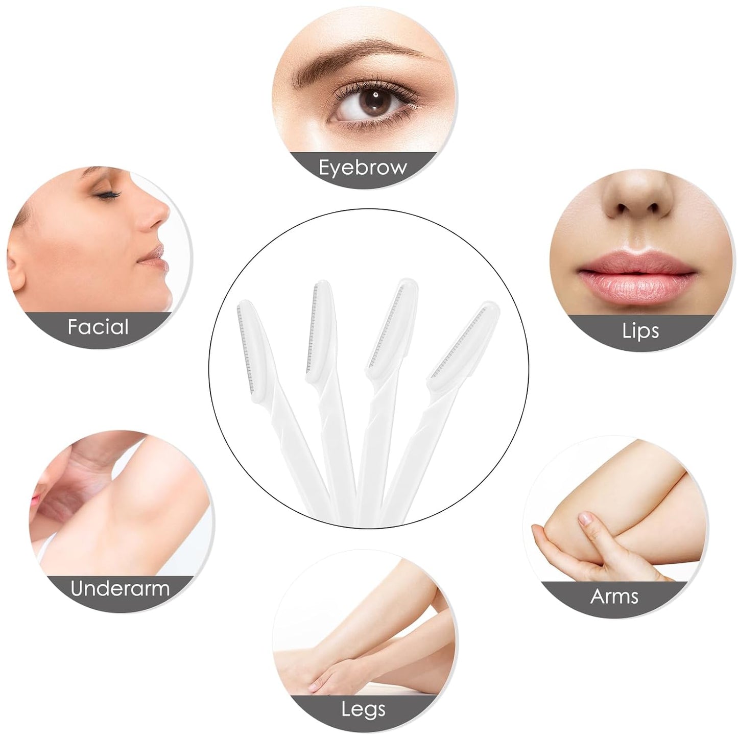 Skiennix Eyebrow Razor Set - 6 Pcs Multipurpose Facial Hair Removal Tools for Men & Women | White