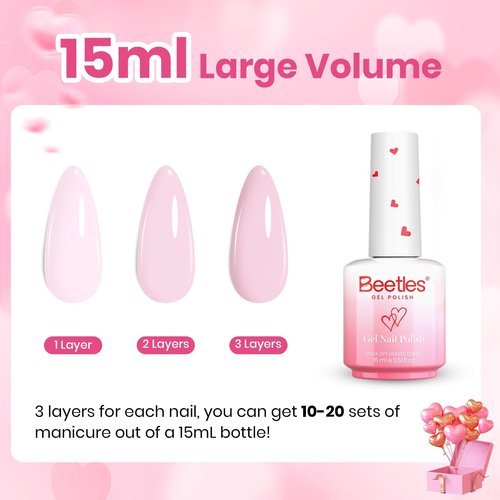 Beetles Barely Pink Gel Polish - 15ml/0.51 Fl Oz Large Capacity, Light Pink Gel Nail Polish for Spring Nails, Pastel Nail Art Salon Long Lasting Soak Off UV LED Nails Lamp Gifts for Her
