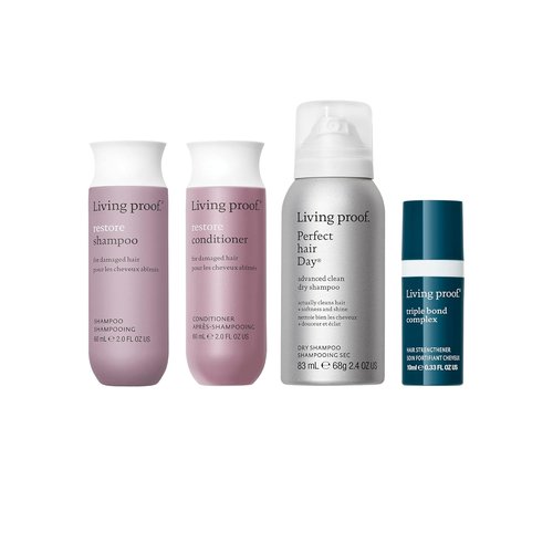Living Proof Strong Hair Essentials Kit - Travel Size Restore Shampoo & Conditioner Set | $72 Value
