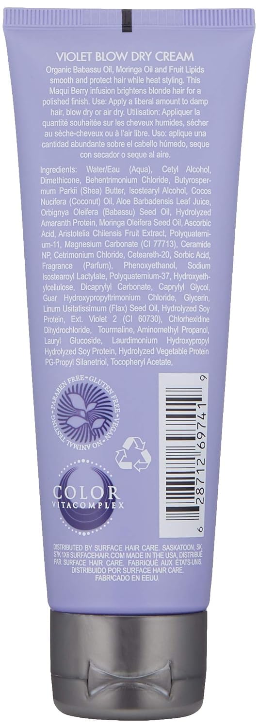 Surface Hair - Pure Blonde Violet Blow Dry Cream - Tones, Brightens & Protects - 4 Fl Oz