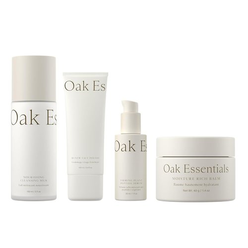 Oak Essentials Youthful Skin Routine Set - 4-Step Renewal Kit with Peptide Serum & Moisture Balm