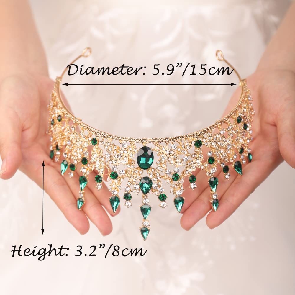 JWICOS Baroque Emerald Green Tiara Crown for Women Rhinestone Wedding Crowns and Tiara Crystal Princess Crown Tiara for Prom Pageant Birthday Party Valentines Costume (Emerald Green)