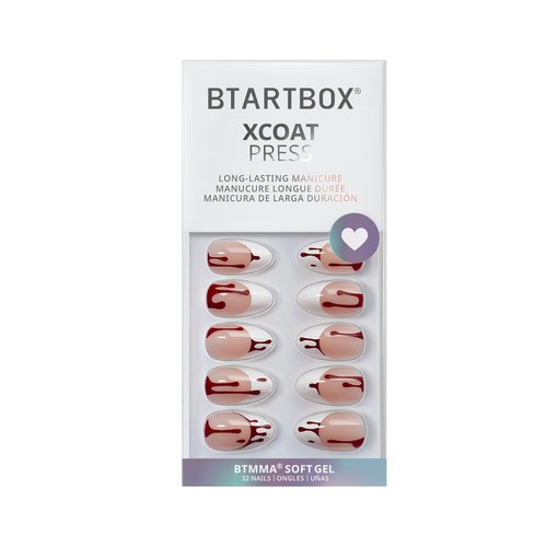 BTArtbox French Tips Press On Nails - Blood Drip, Bloody Short Almond Halloween Press On Nails with Glue for Women, Soft Gel Glue On Nails in 16 Sizes - 32 Stick On Nails Kit