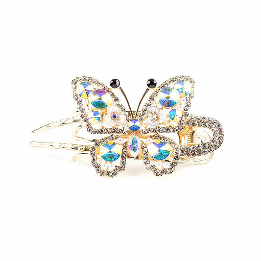 Rhinestone Pearl Butterfly Hair Clips, Sinide Sparkling Diamond Large Hair Jaw Clip Crystal Non Slip Hair Clamps Glitter Hair Comb Claw for Women Girls Thick Long Hair