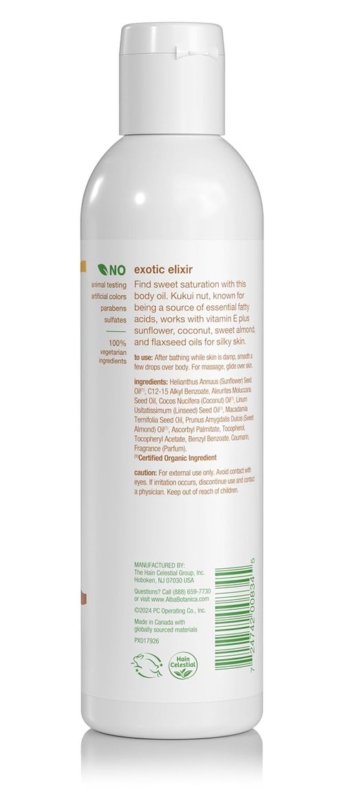 Alba Botanica Intense Hydration Body Oil - Kukui Nut & Vitamin E, 8.5 Oz | Deep Moisturizing Formula
