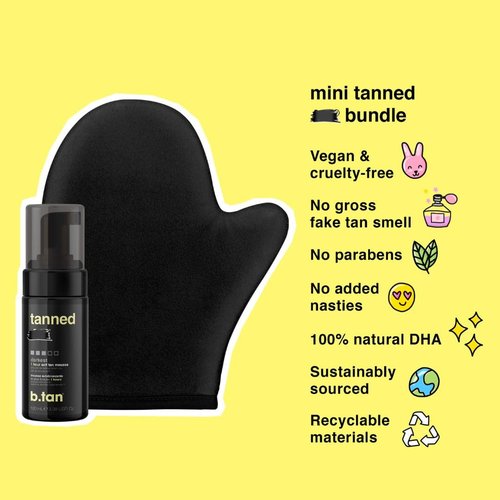 b.tan Dark Self Tanner Kit - Travel Size Mini Bundle with 1 Hour Express Foam & Mitt Applicator, 3 Fl Oz