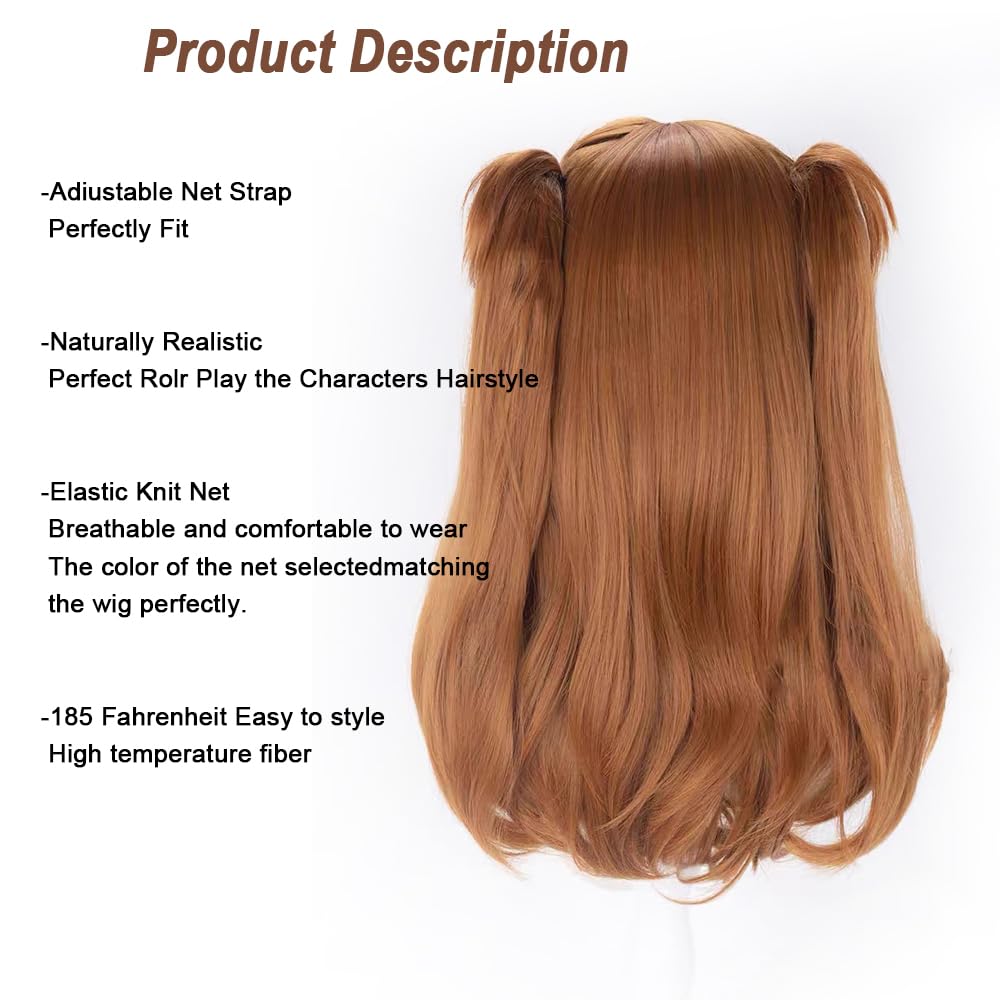 SEISAIDO Long Orange Wig Anime Cosplay Wig With 2 Detachable Ponytails Straight Hair + Cap for Halloween Costume Party