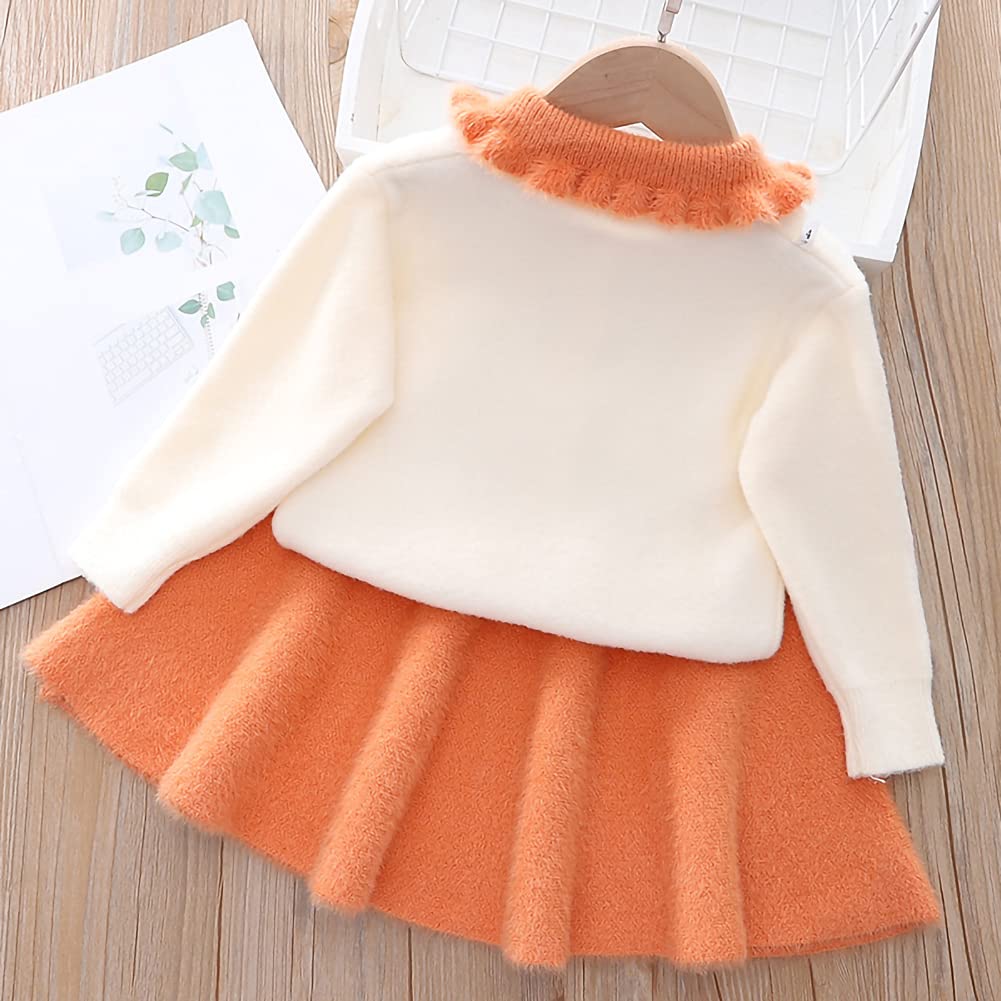 Toddler Baby GirlsKnit Long Sleeve Ruffle Sweater Top+Pleated Mini Tutu Skirt 2pcs Outfit for Kids Princess Casual Playwear Homewear Clothing Set Coffee-Fragrance 12-18 Months