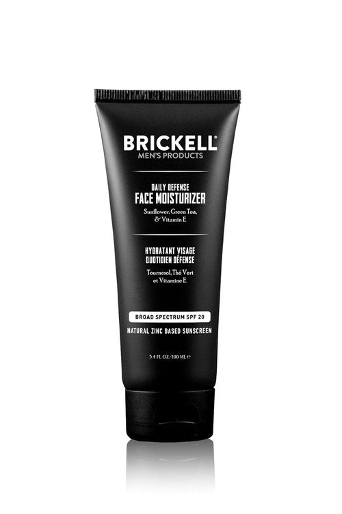 Brickell Men's Daily Defense SPF 20 Face Moisturizer - Natural Zinc Oxide Sunscreen, Hydrates & Protects Skin, 3.4oz, Unscented