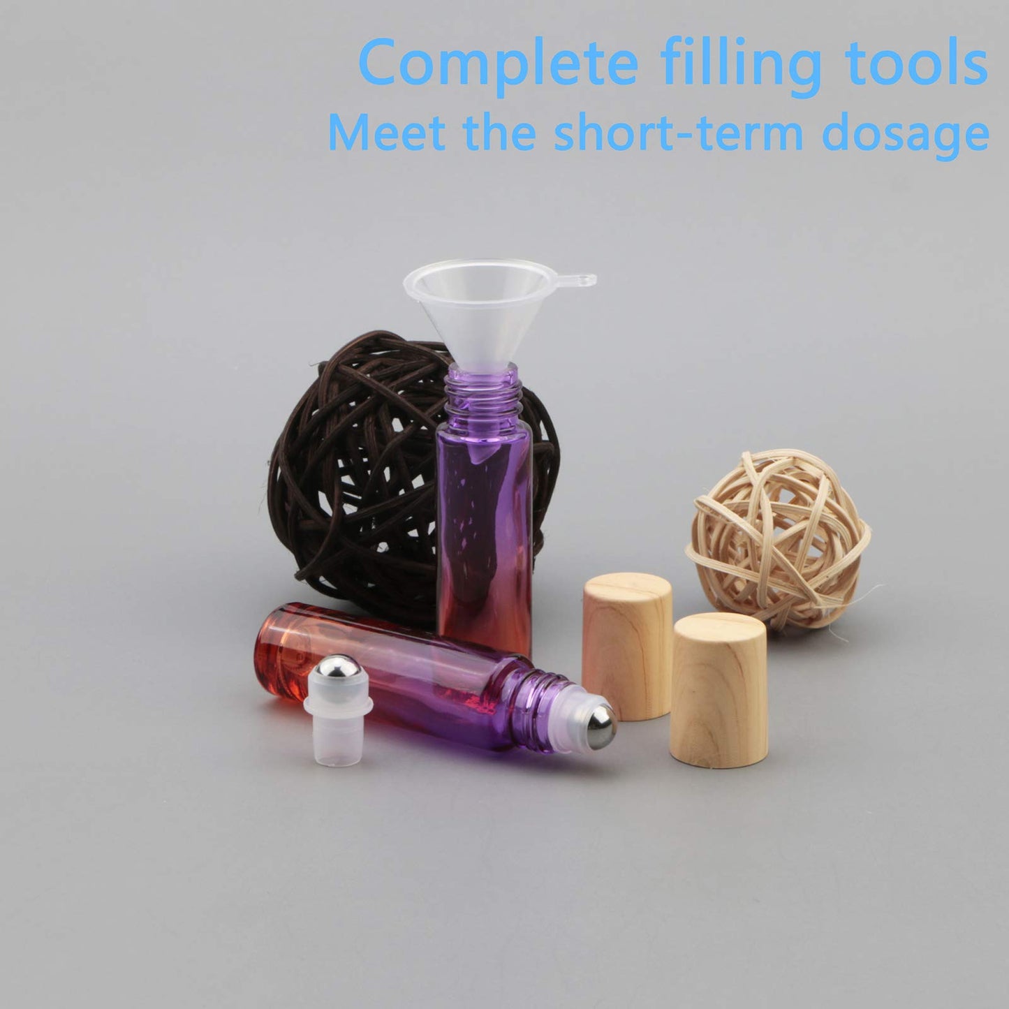 Newzoll 8 Pcs Glass Roller Bottles, 10 ml (1/3 oz) Purple Orange Gradient Roll-on Vials for Essential Oils, Perfume, Lip Balms