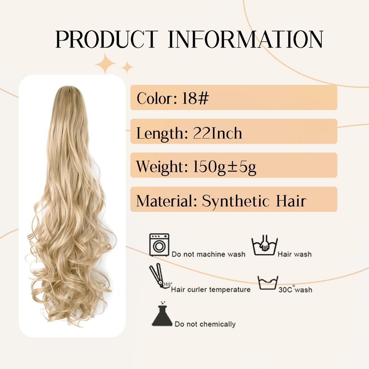 Yufeihe Hair Claw Clip Ponytail Extension 22Inch Long Straight 130g/pack Synthetic Clip in Ponytail Hair Extension for Women Pony Tail Hair Hairpiece (Blonde Mix Dark Blonde-F22/10)