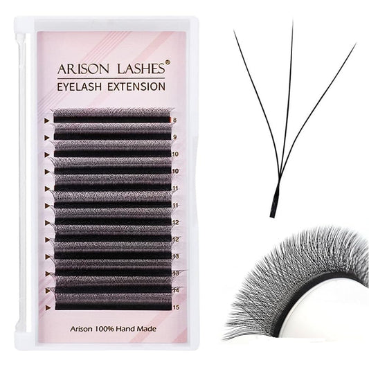 3D W Shape Eyelash Extension Natural Soft Volume 0.07mm D curl 15mm Premade Fans Faux Mink Matte Black Cluster 12 rows