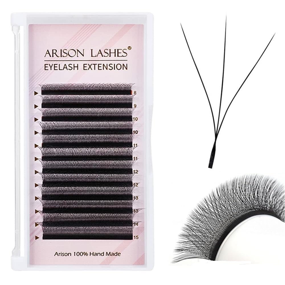 3D W Shape Eyelash Extension Natural Soft Volume 0.07mm D curl 13mm Premade Fans Faux Mink Matte Black Cluster 12 rows