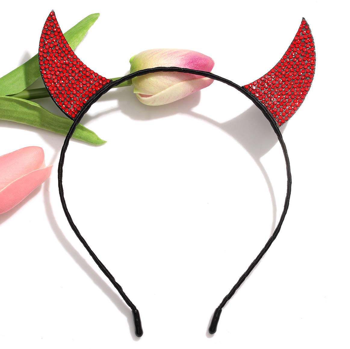 NEVEF Halloween Devil Horns Headband for Girls Shining Halloween Headband Costume Party Accessory for Women Men Boys (Rhinestone Devil Horns Headband)