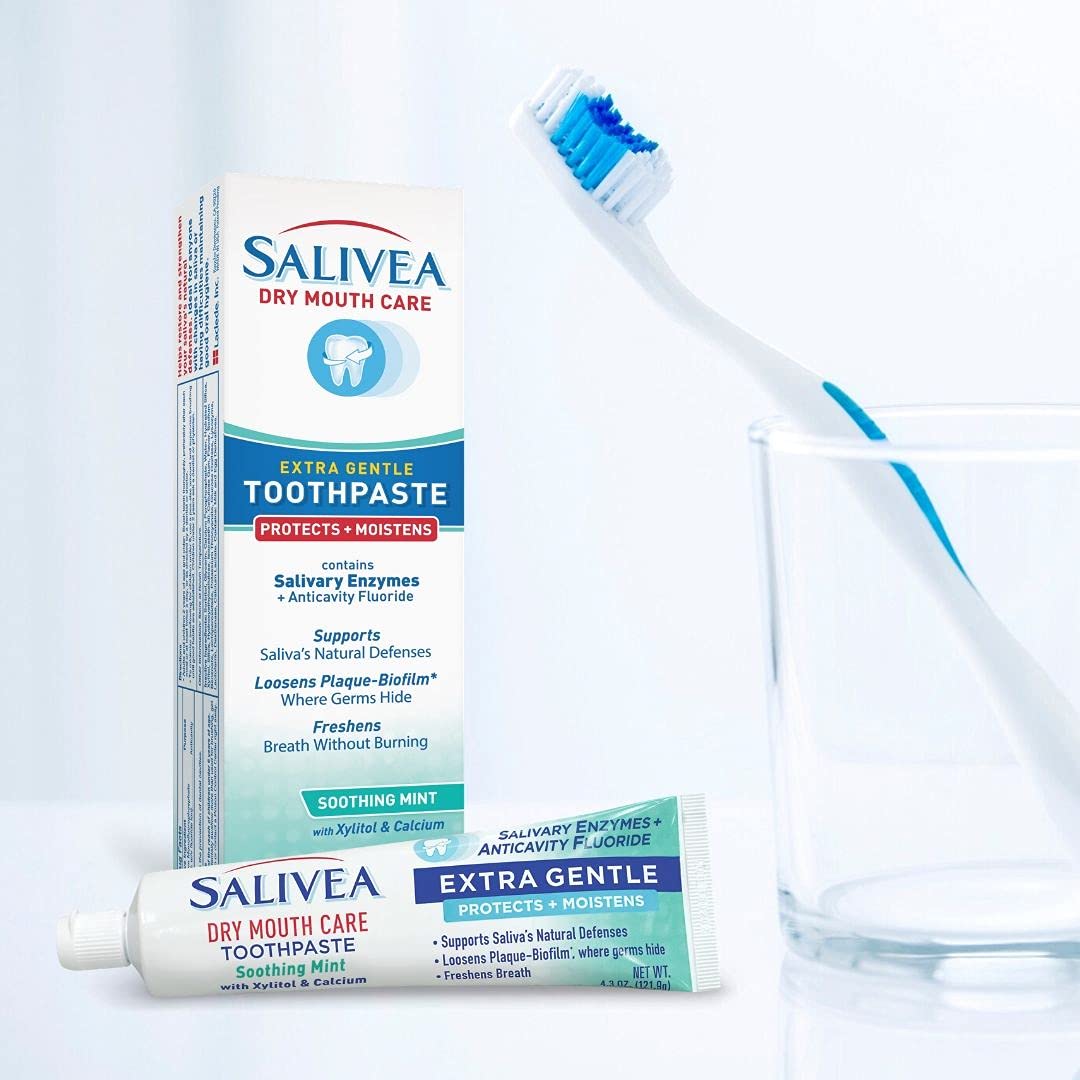 SALIVEA Dry Mouth Toothpaste - Soothing Mint Toothpaste with Natural Salivary Enzymes - Gentle Toothpaste to Aid Dry Mouth Care - Natural, Paraben Free Dry Mouth Toothpaste - Mint Flavor (4.3 oz Tube)