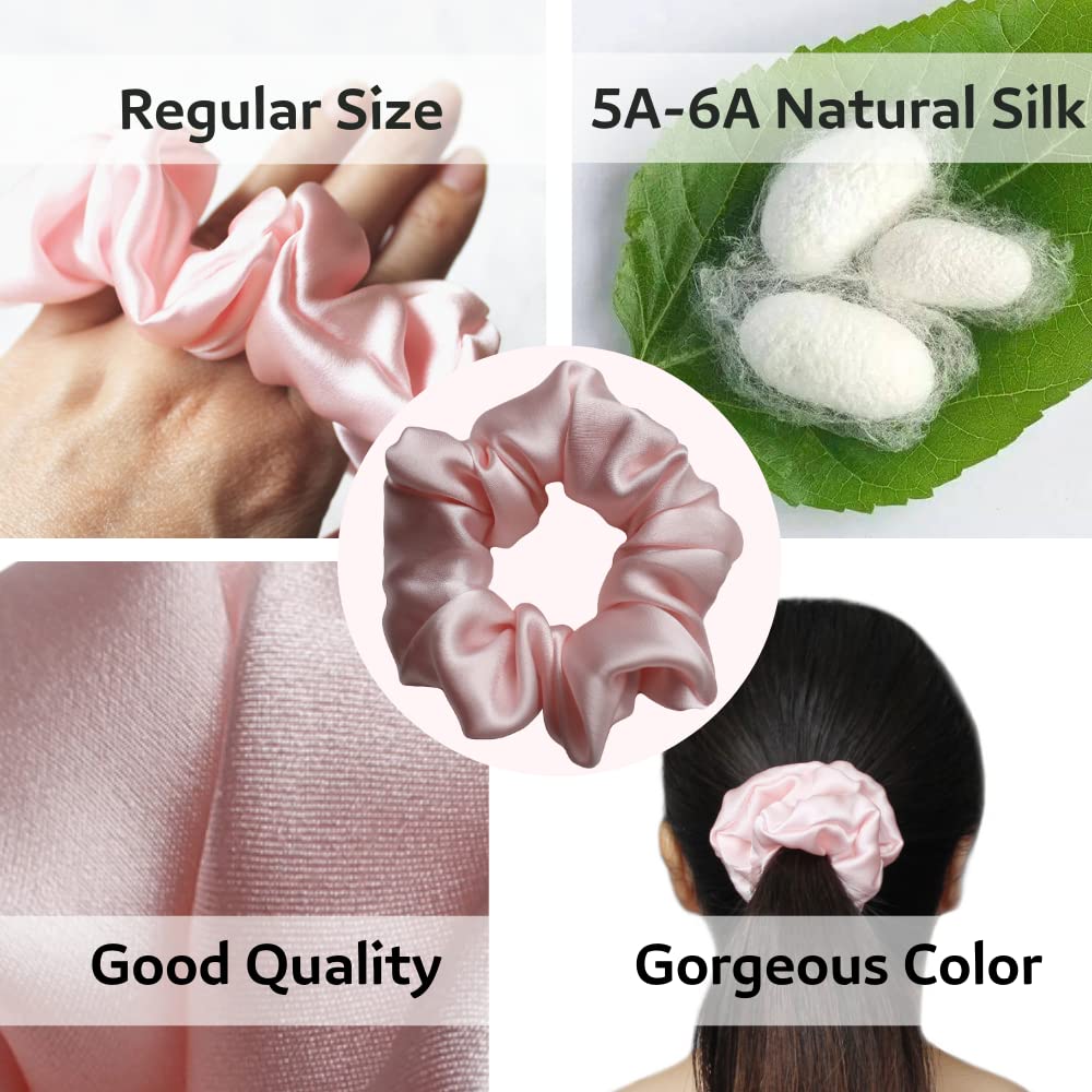 Share Maison Real Natural Mulberry Silk Scrunchies Hair Elastics Hair Band Hair Ties Hair Holder for Women Girls (D-sku blue+pink)