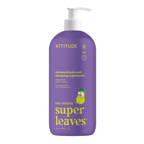 ATTITUDE Kids Shampoo & Body Wash - EWG Verified, Vegan Cleanser with Vanilla & Pear, 32 Fl Oz