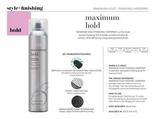 Brocato Maximum Hold Hairspray - 10oz | Exceptional Control & Brilliant Finish for All Hair Types