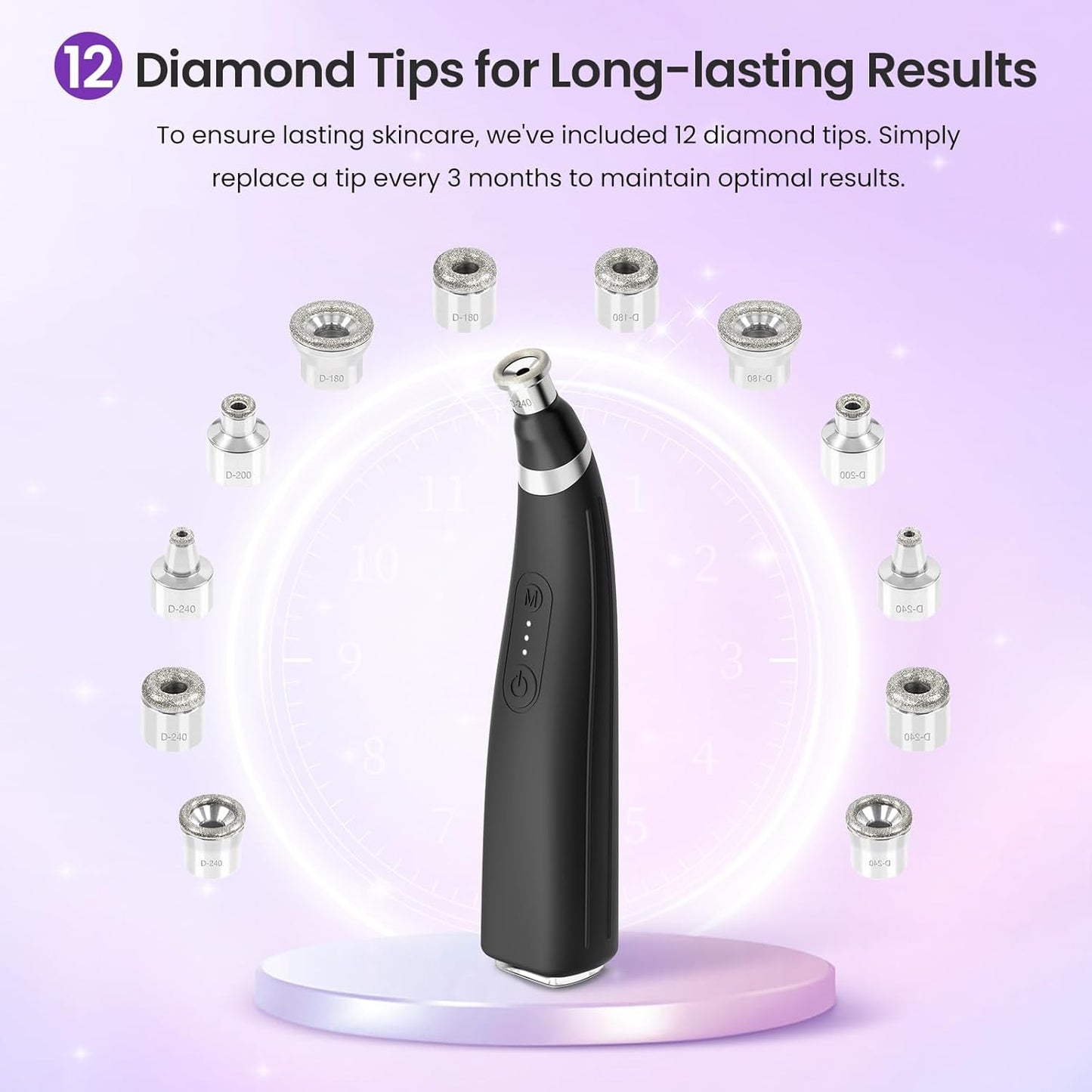 UNOISETION Diamond Microdermabrasion Machine - Rechargeable Facial Tool with 12 Tips for Home & Travel