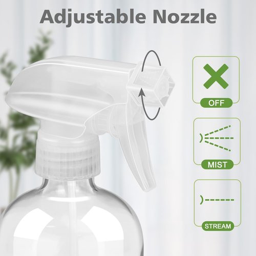 Rionisor Glass Spray Bottles - 16 oz Refillable Containers with Silicone Sleeve | Adjustable Nozzle for Hair & Cleaning Solutions - Blue