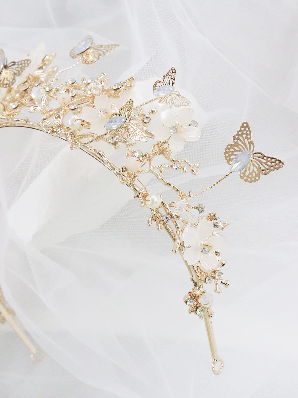 Brihasory Butterfly Queen Birthday Crowns Gold Tiaras for Bride, Crystal Royal Princess Wedding Rhinestone Headband, Costmue Party Christmas Halloween Black Prom Headpiece for Women and Girls (Pink)