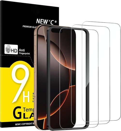NEW'C iPhone 17 & 16 Pro Screen Protector - 3 Pack, Enhanced Tempered Glass, Case Friendly, Easy Install