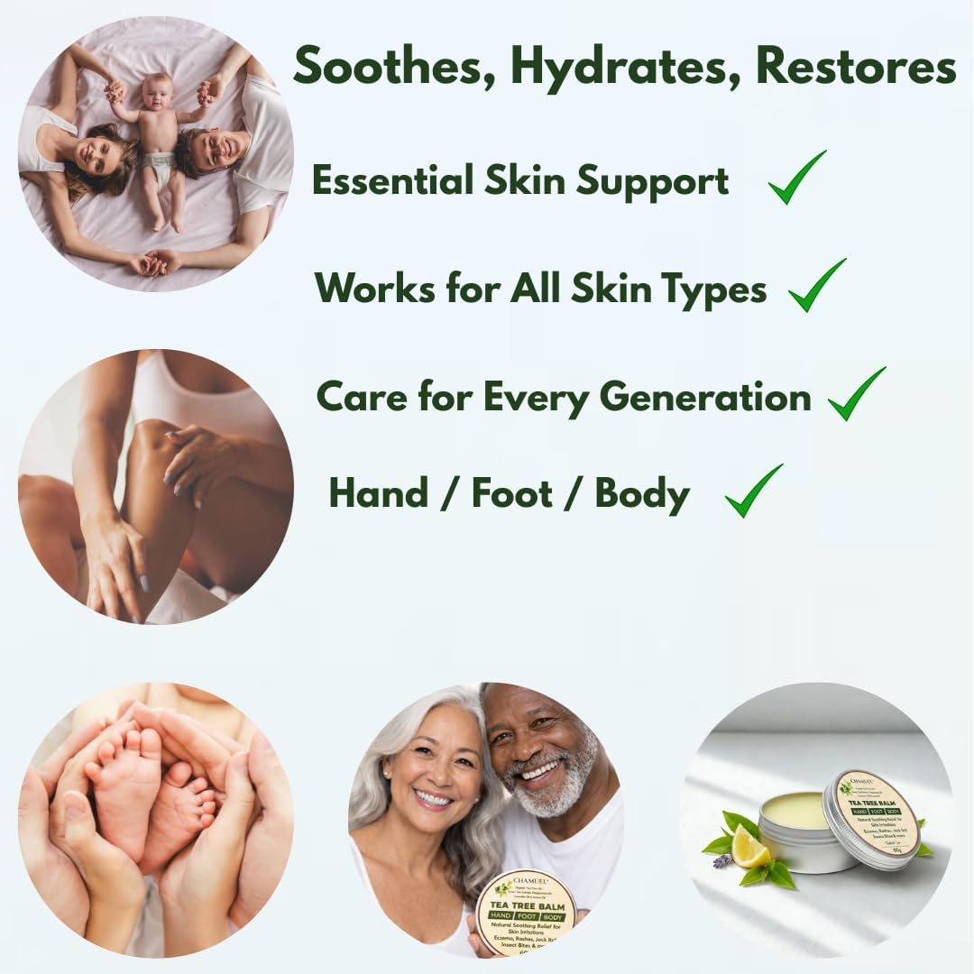 Tea Tree Oil Balm - Natural Itchy Skin Relief for Rashes, Jock Itch & Bug Bites | Safe for All Ages