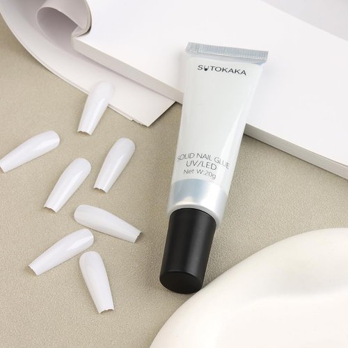 SUTOKAKA Solid Nail Glue Gel for Soft Gel Nail Tips, 20g Super Strong Nail Glue for Acrylic Nails Extension Press On Nails Fake Nails, Lamp Curing Needed Soak Off Nail Art Salon DIY at Home