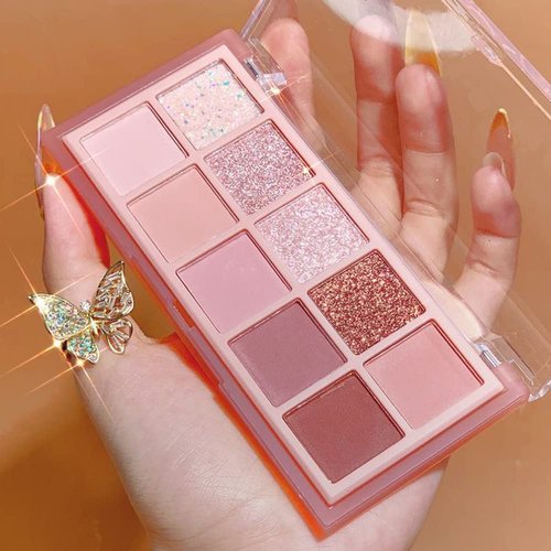 Erinde 10-Color Eyeshadow Palette - Ultra-Blendable Matte & Shimmer Shades | Pink Rose Palette with Brush