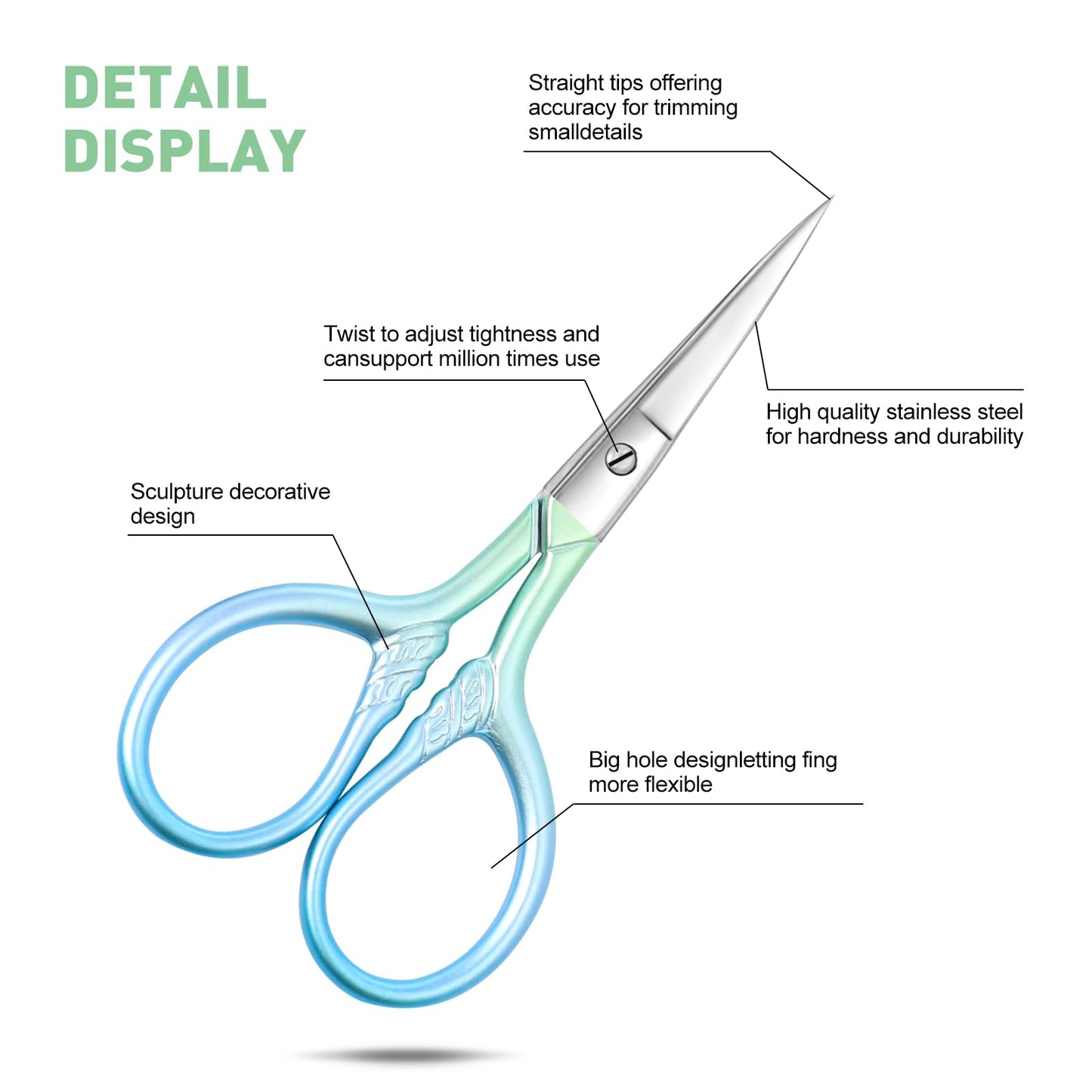 Small facial hair scissors, stainless steel (blue) versatile retro beauty kit for men's and women's bathrooms, nose hair, eyebrows, eyelashes, beard trim, with PU sheath