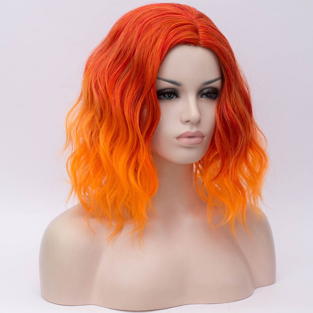 BUFASHION 14" Women Short Orange Kinky Straight Cosplay Synthetic Wigs With Air Bangs 46 Colors Available (Orange)