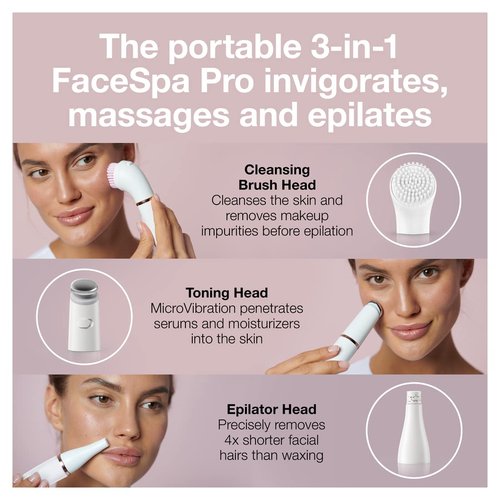 Braun Face Epilator - 3-in-1 Facial Hair Removal Device with Cleansing Brush & Skin Toning Extras