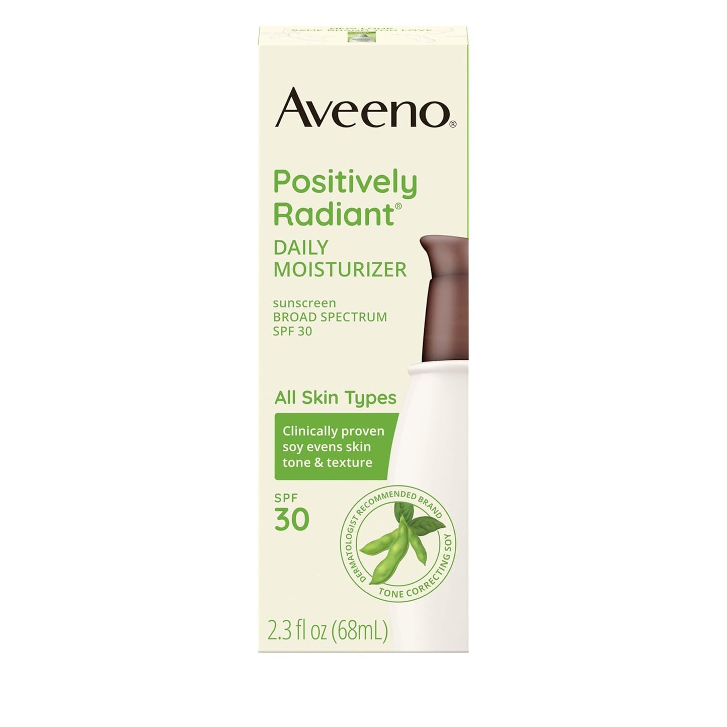 Aveeno Positively Radiant Face Moisturizer - Hydrating SPF 30 Formula with Soy Extract, 2.3 FL OZ