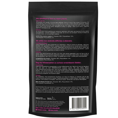 b.tan Back Self Tanning Applicator - Streak-Free Body Mitt with Handles | Velvety Soft & Reusable